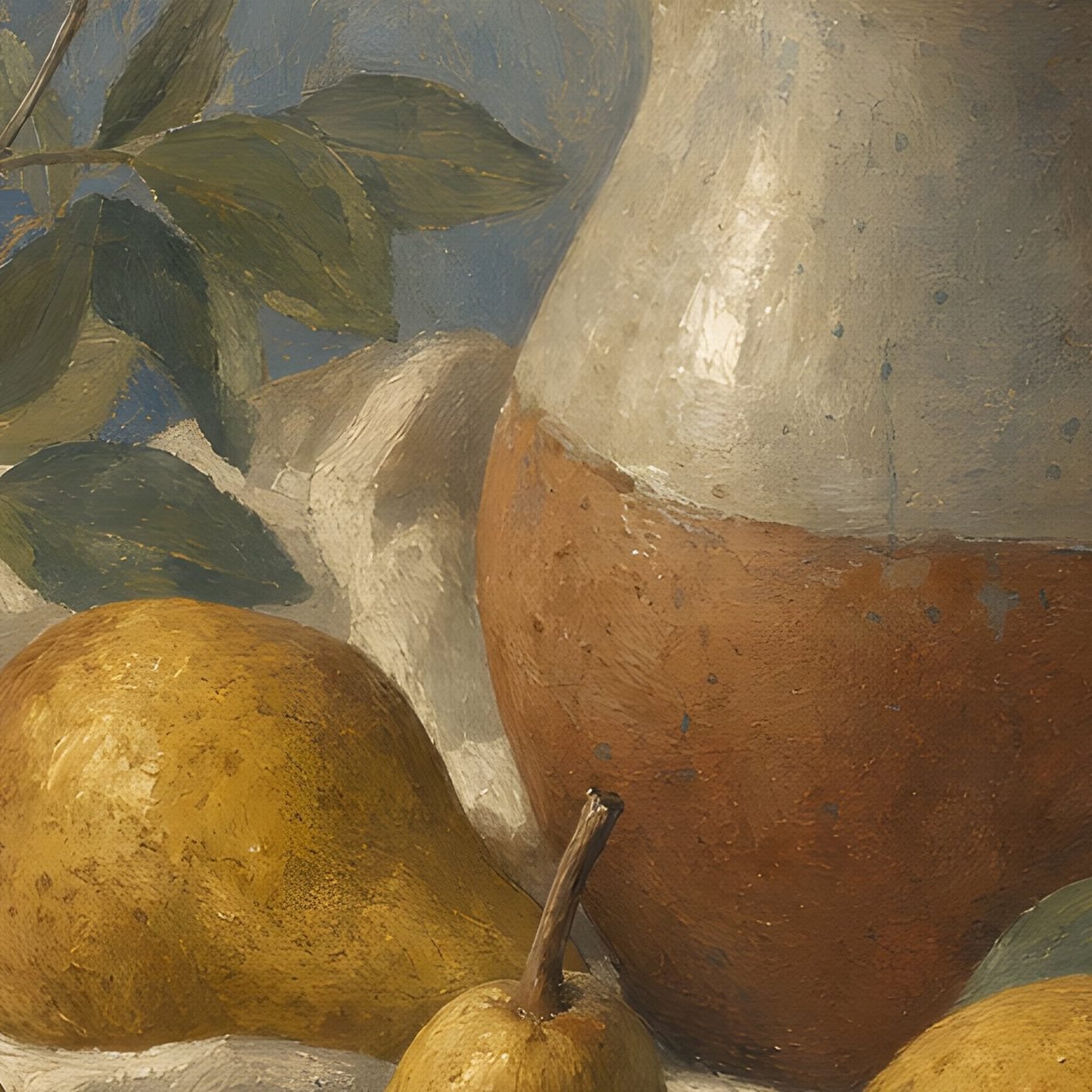 Autumn farmhouse pears on linen 2x3 300dpi shipped 100pct