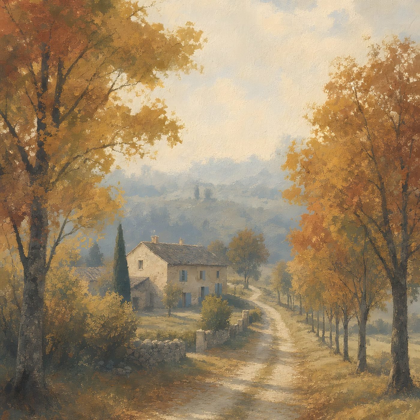 Autumn farmhouse lane to the farmhouse 5x7 300dpi shipped 100pct